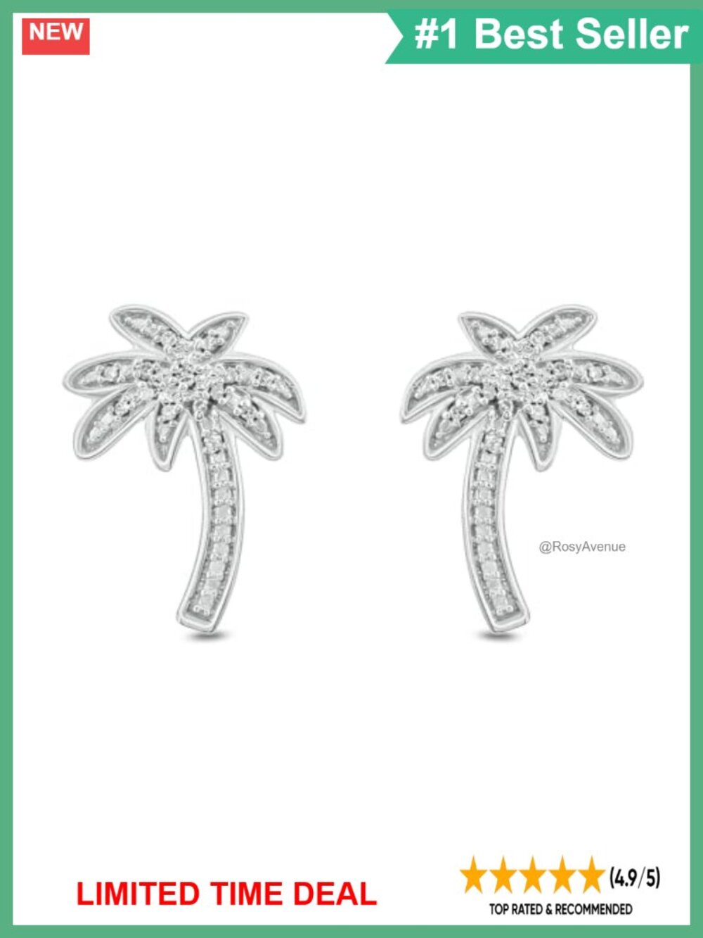 Diamond Palm Tree Stud Earrings in 925 Sterling Silver